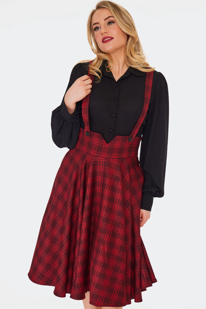 Check Suspender Skirt: Red