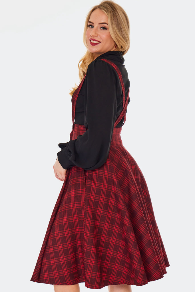 Check Suspender Skirt: Red