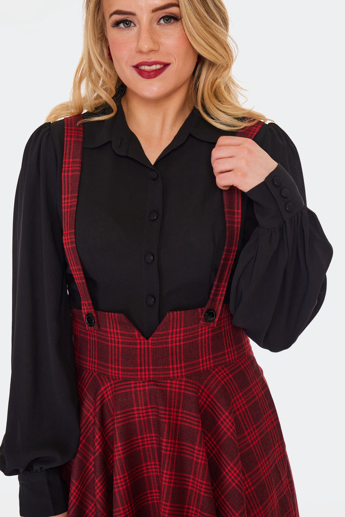 Check Suspender Skirt: Red