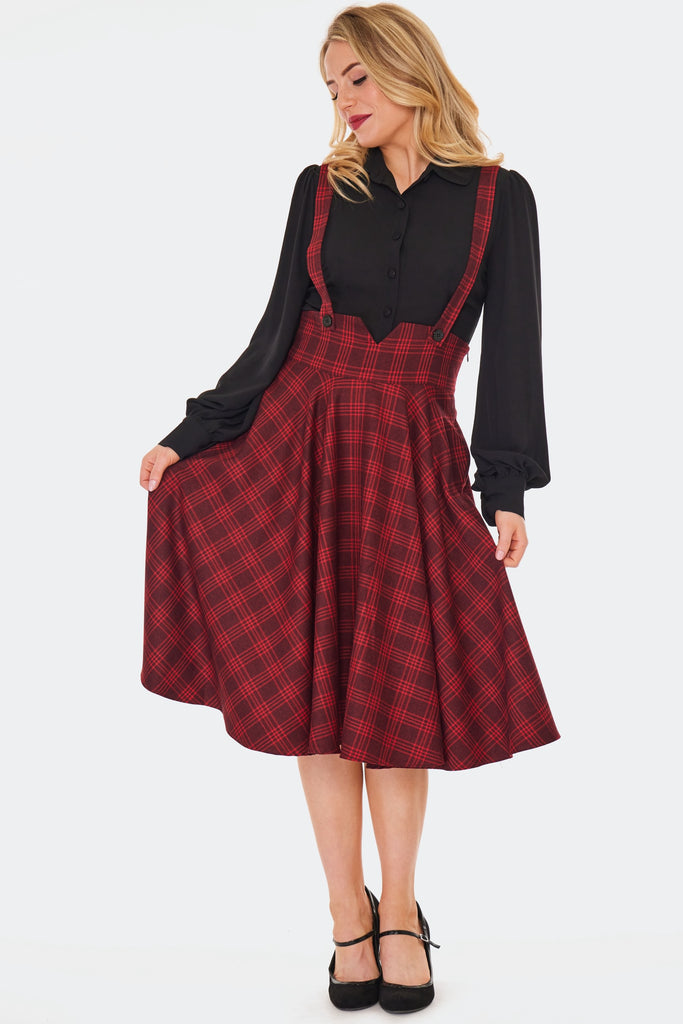 Check Suspender Skirt: Red