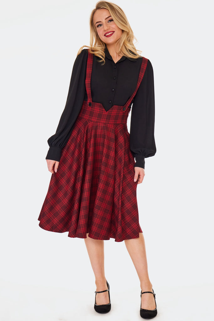 Check Suspender Skirt: Red