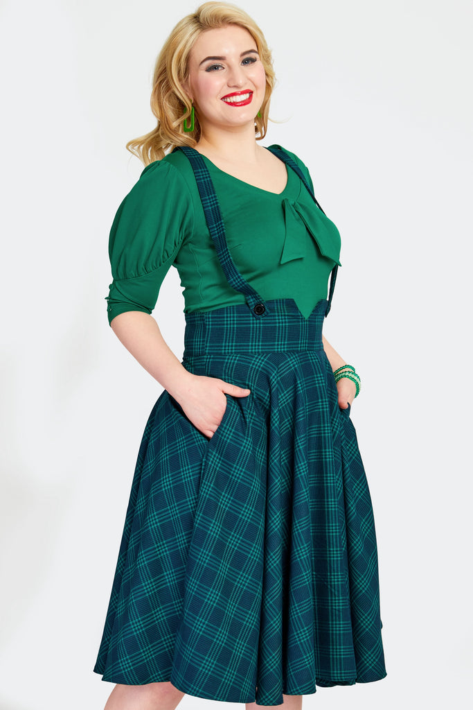 Check Suspender Skirt: Green