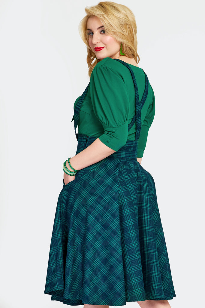 Check Suspender Skirt: Green