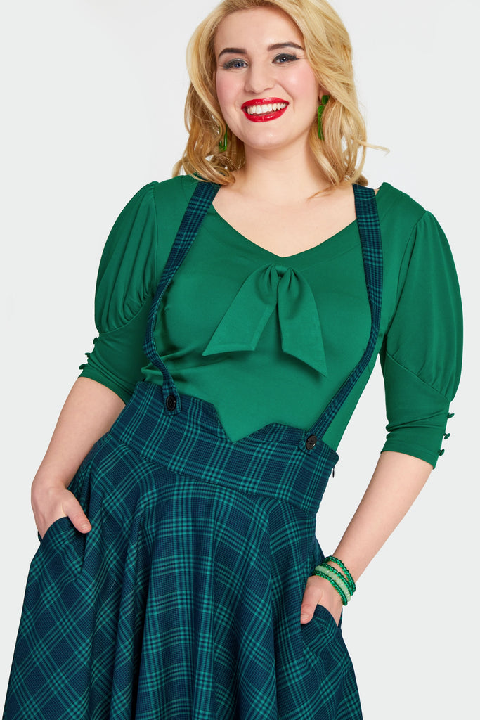Check Suspender Skirt: Green