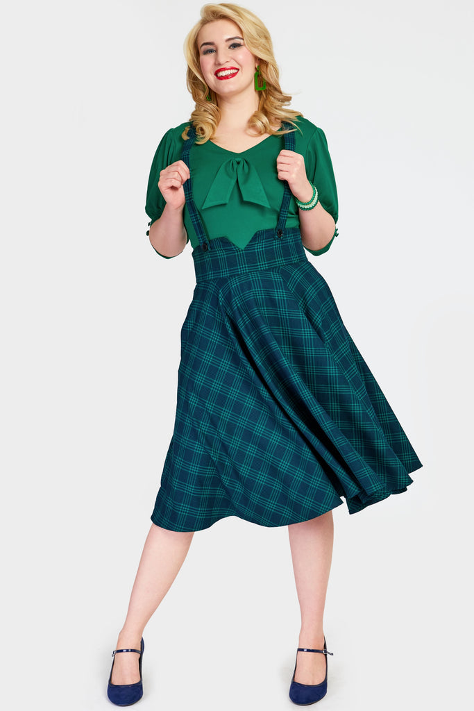 Check Suspender Skirt: Green