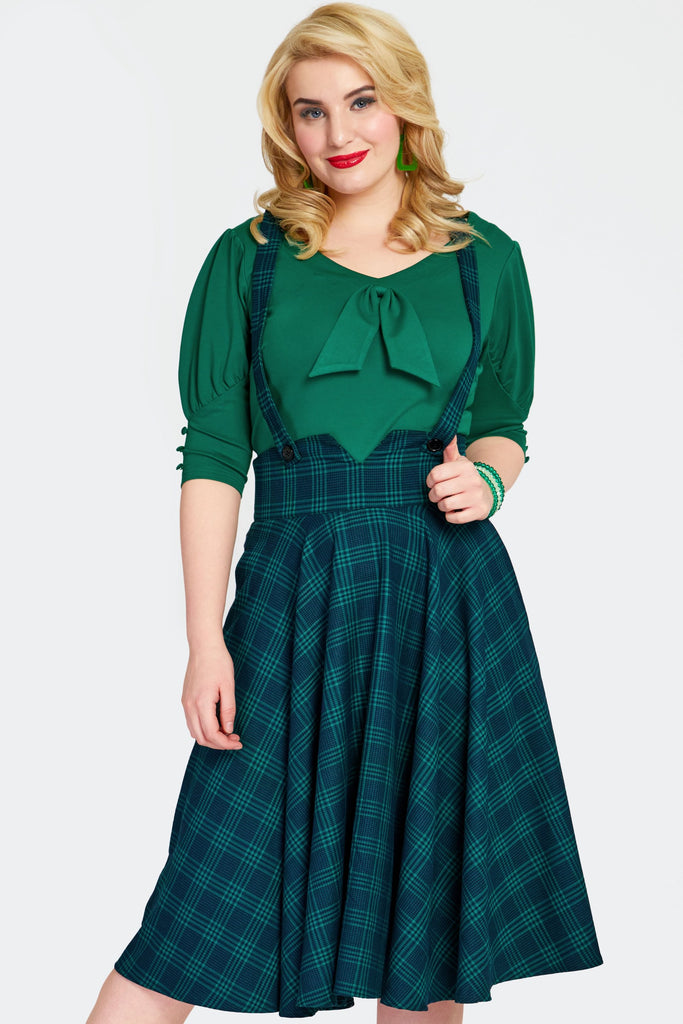 Check Suspender Skirt: Green