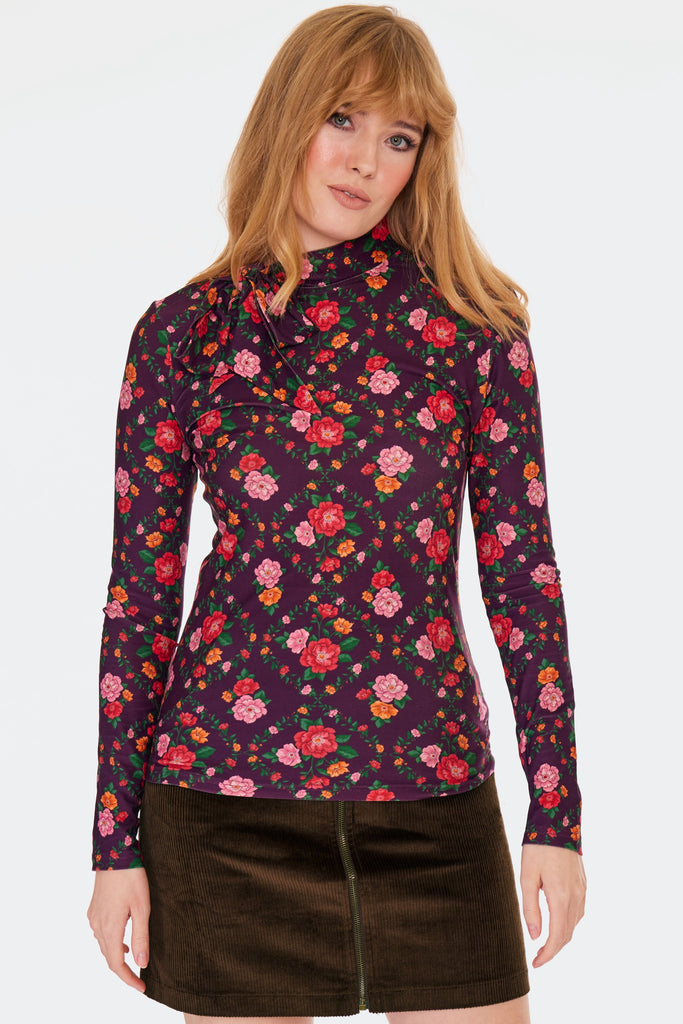 Floral Diamonds Neck Tie Top