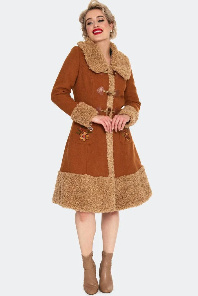 60's Style Faux Fur Trim Coat