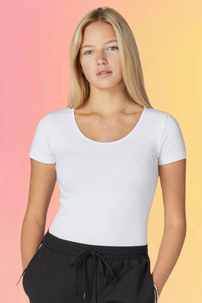 Bamboo Scoop Neck Tee: White