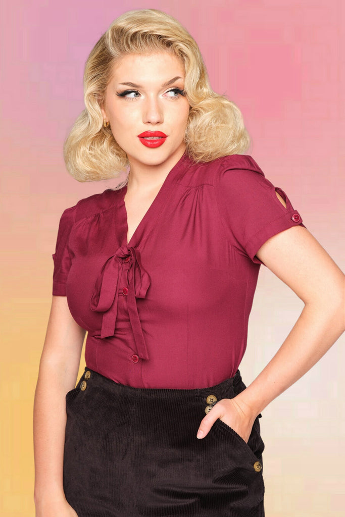 Cherry Wine Bow Blouse