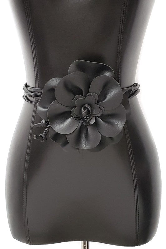 Floral Faux Leather Belt: Black