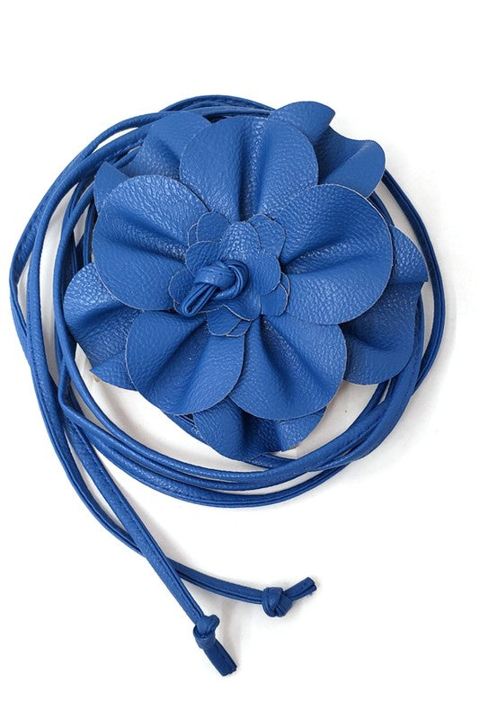 Floral Faux Leather Belt: Royal Blue