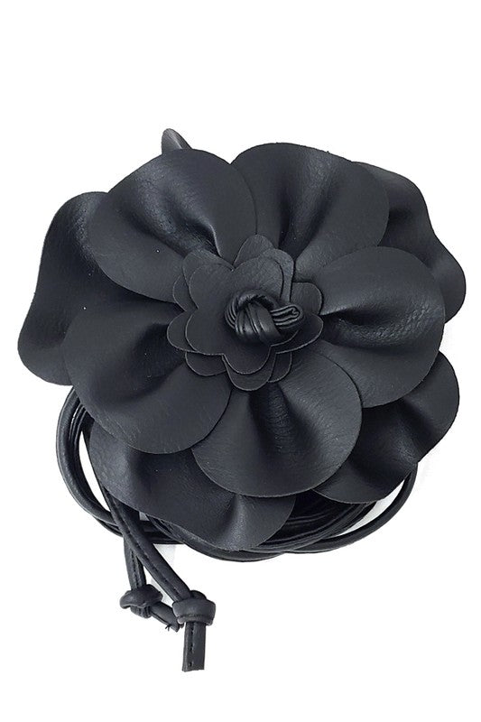 Floral Faux Leather Belt: Black