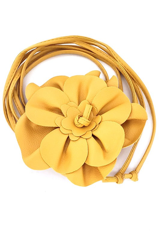 Floral Faux Leather Belt: Yellow