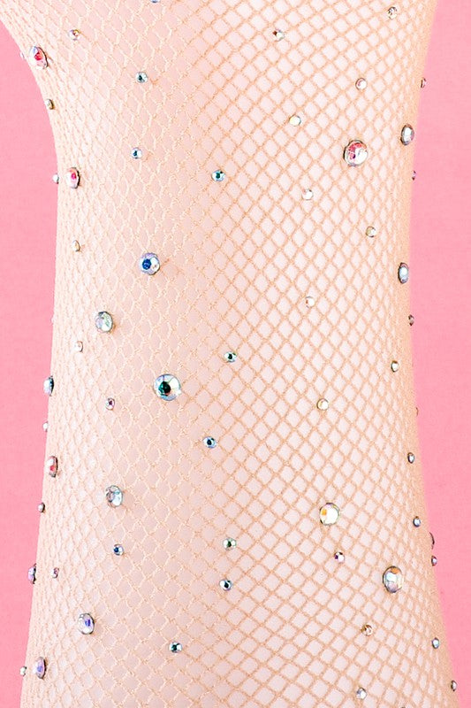 Rhinestone fishnet stockings: Beige
