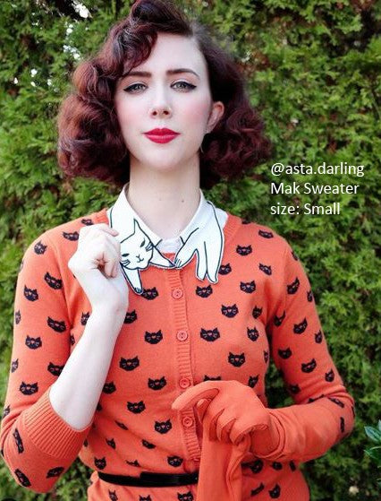 Crew Neck Cat Cardigan: Orange
