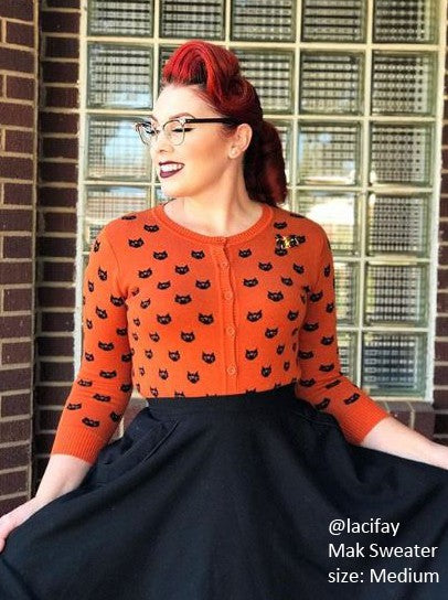 Crew Neck Cat Cardigan: Orange