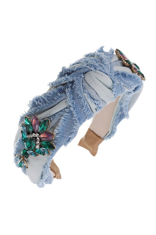 Denim Fray Rhinestone Headband