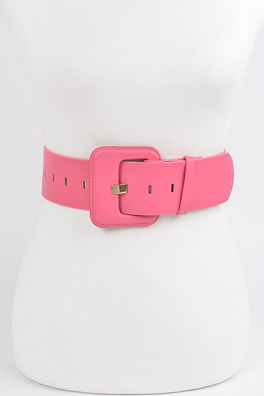 Faux Leather Buckle Belt: Hot Pink