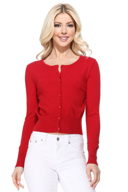 Long Sleeve Crew Cardi: Red