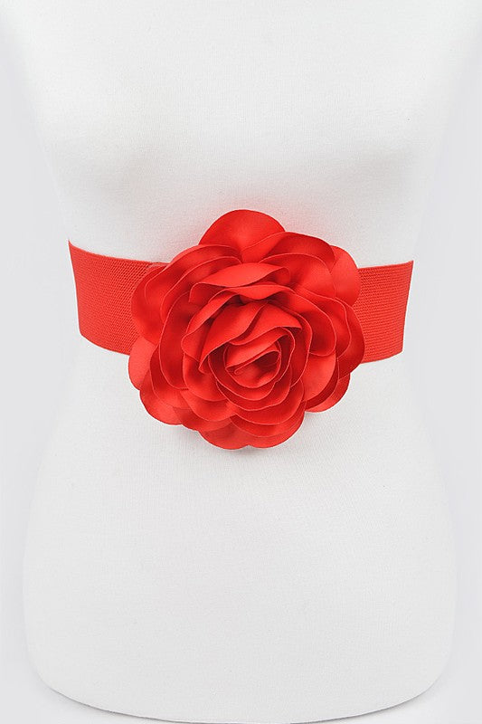 Silk Floral Stretch Belt: Red