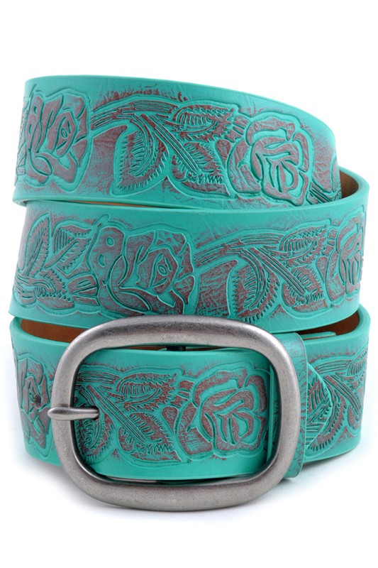 Western Rose Tooled Belt