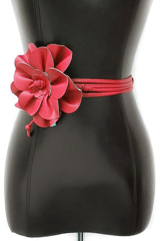 Floral Faux Leather Belt: Burgundy