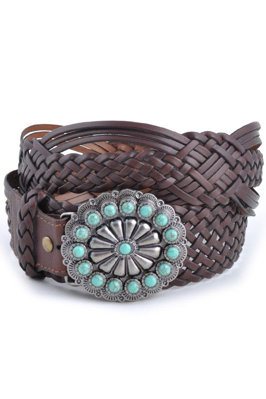 Leather Western Concho Belt: Brown