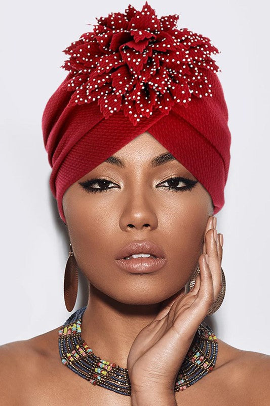 Glitter Floral Vintage Style Turban: Wine