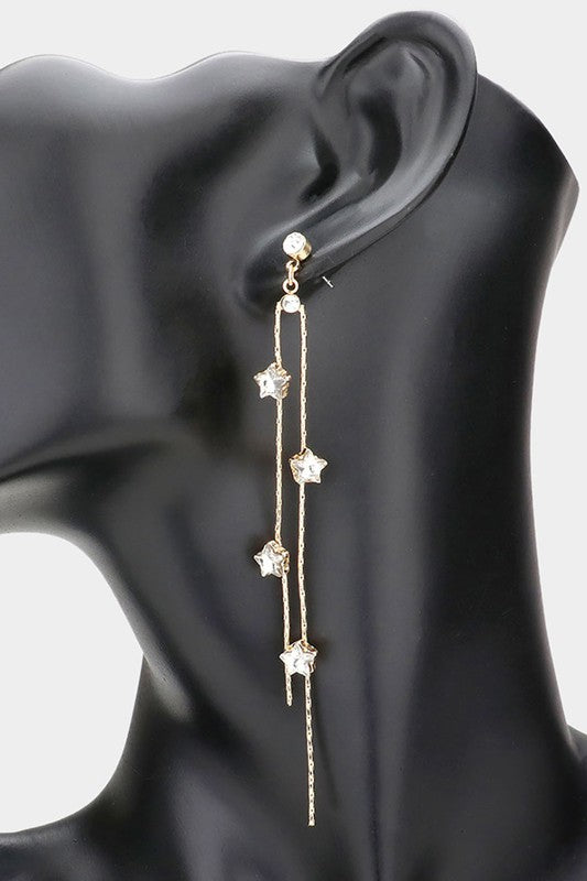 Star Dangle Earrings: Gold Crystal