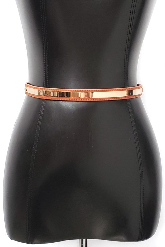 Gold Bar Skinny Belt: Burgundy