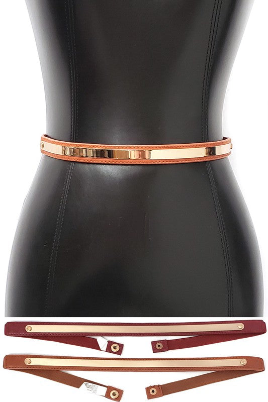 Gold Bar Skinny Belt: Burgundy