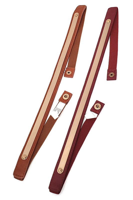 Gold Bar Skinny Belt: Burgundy