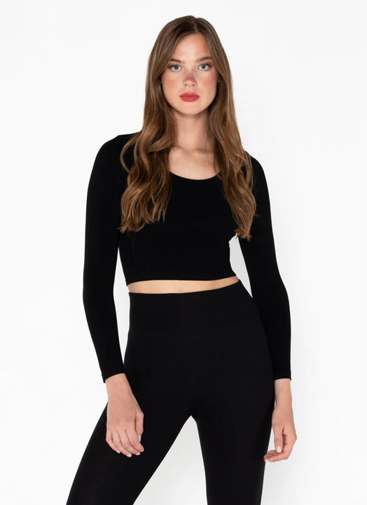 Bamboo Long Sleeve Crop Top: Black