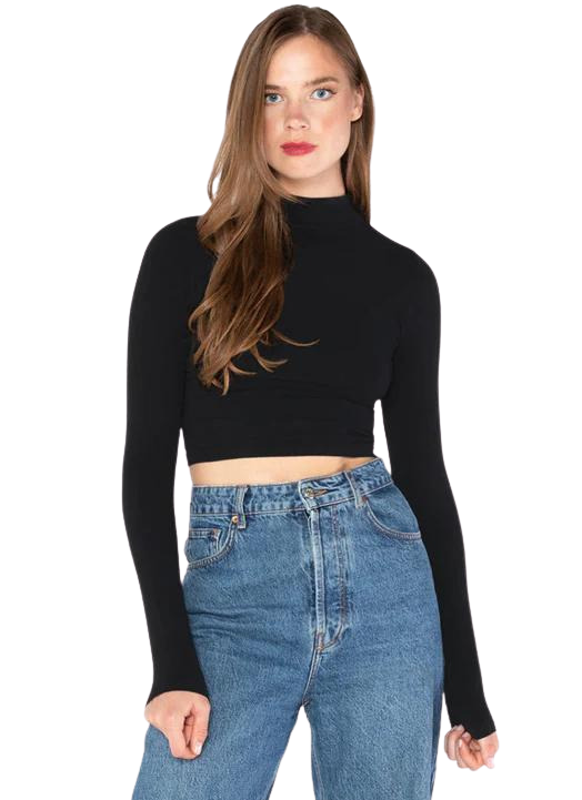 Bamboo Mock neck Crop Top: Black