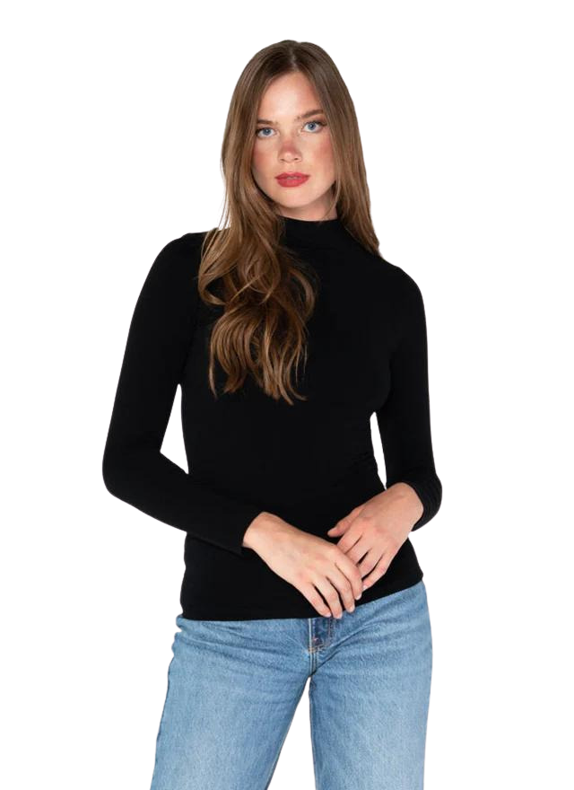 Bamboo Mock Neck L/S Top: Black