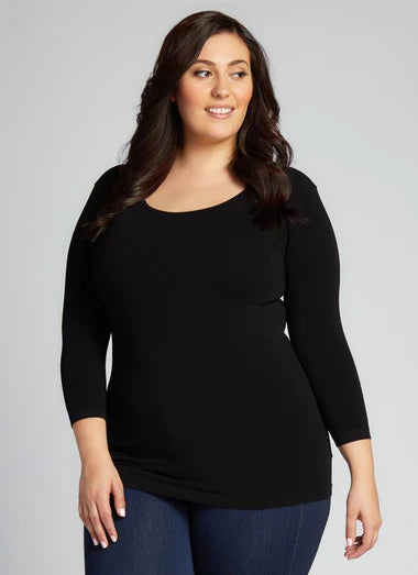 Plus Size Bamboo Scoop Neck 3/4 Sleeve Tee: Black