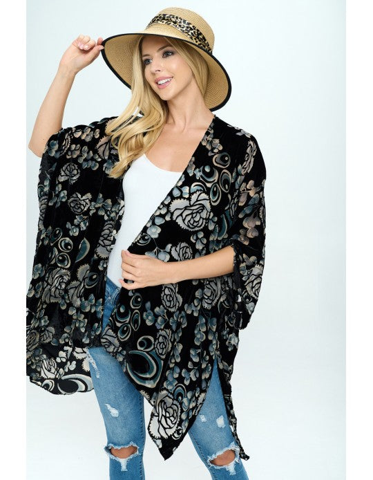 Raven Roses Velvet Kimono