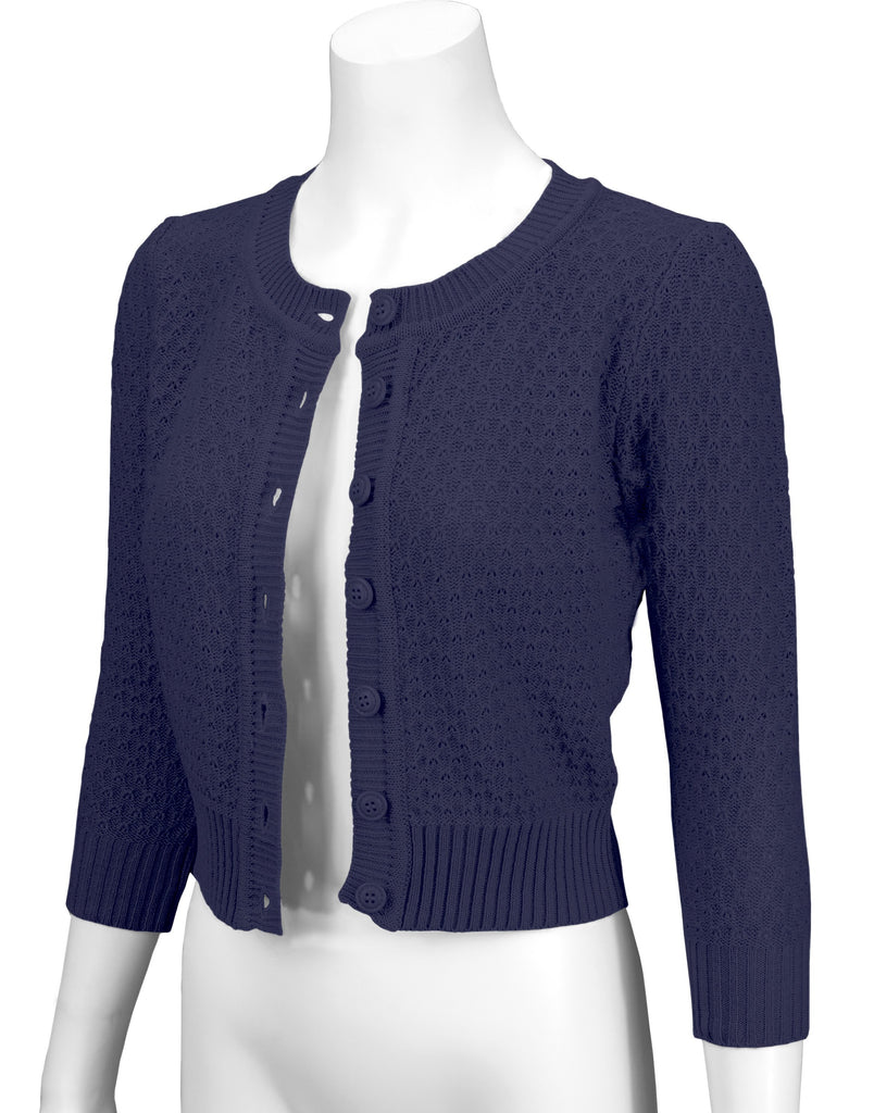 Vintage Style Crochet Cardigan: Navy
