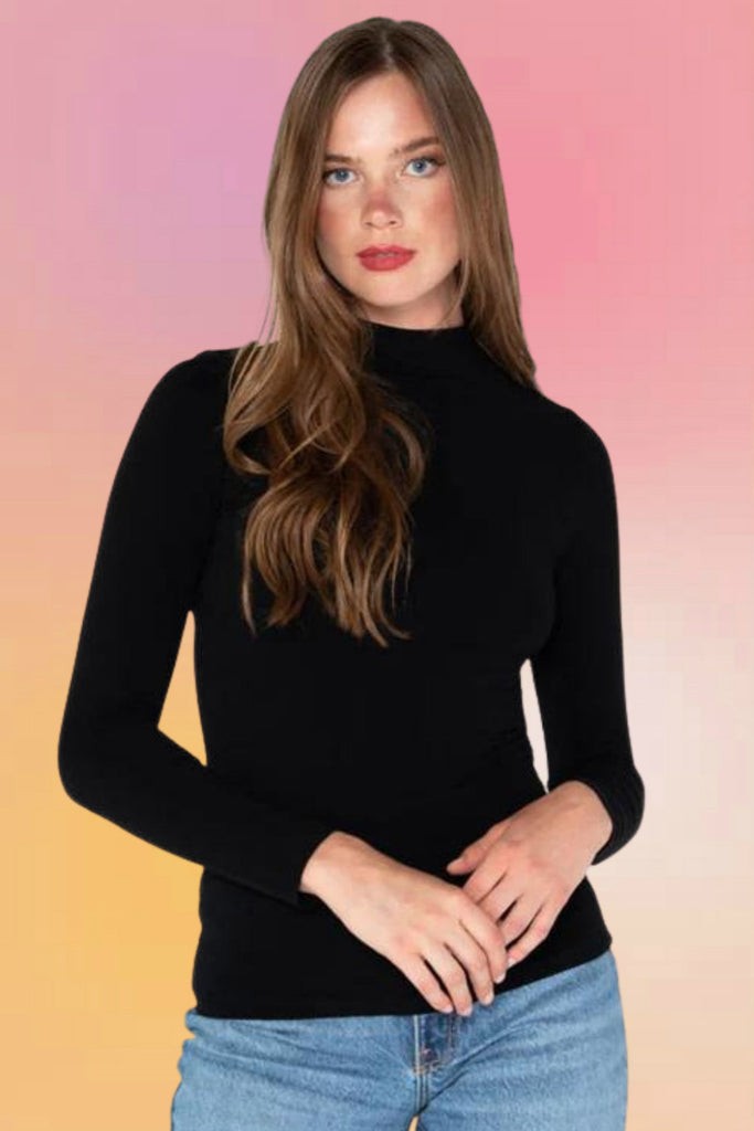 Bamboo Mock Neck L/S Top: Black