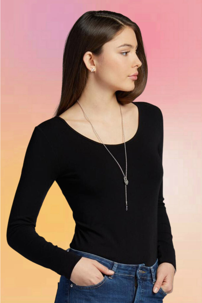 Bamboo Scoop Neck L/S Tee: Black