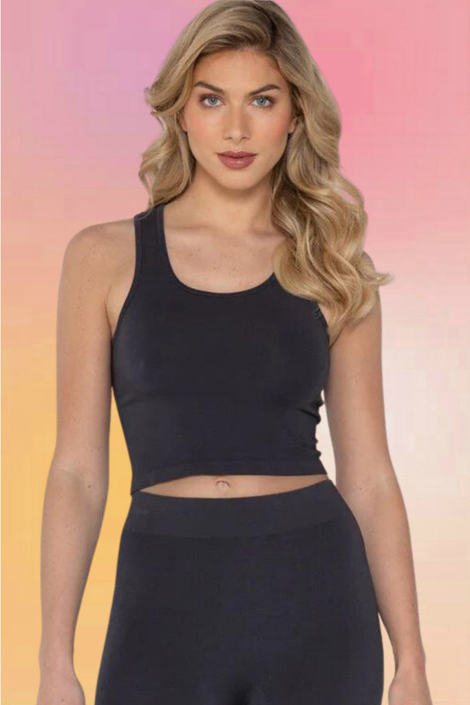 Bamboo Crop Tank Top: Black