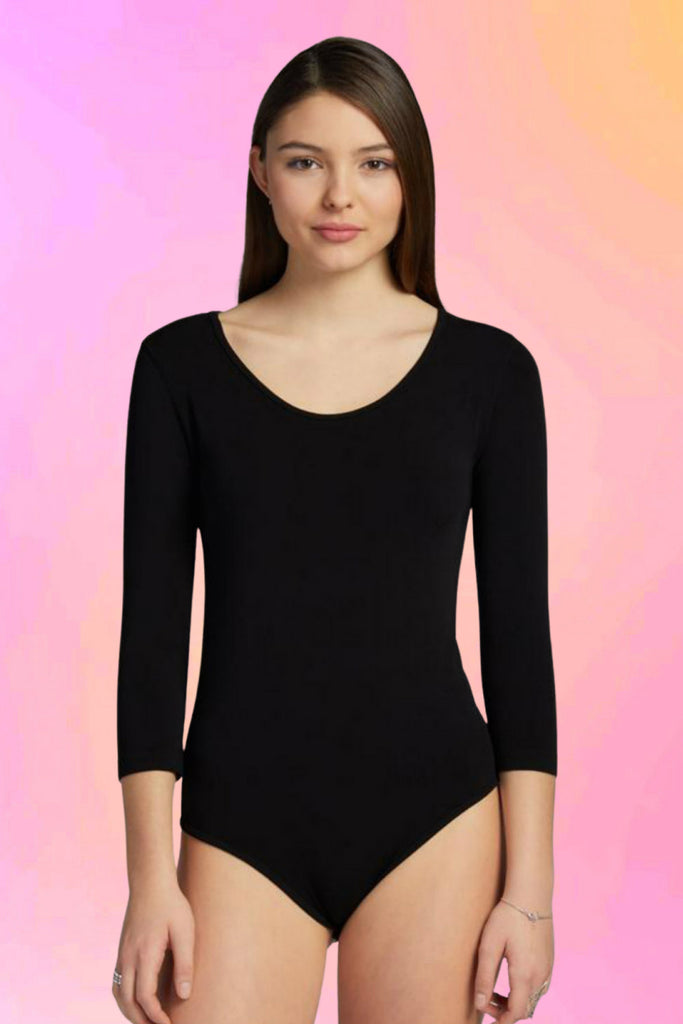 Bamboo 3/4 Sleeve Body Suit: Black