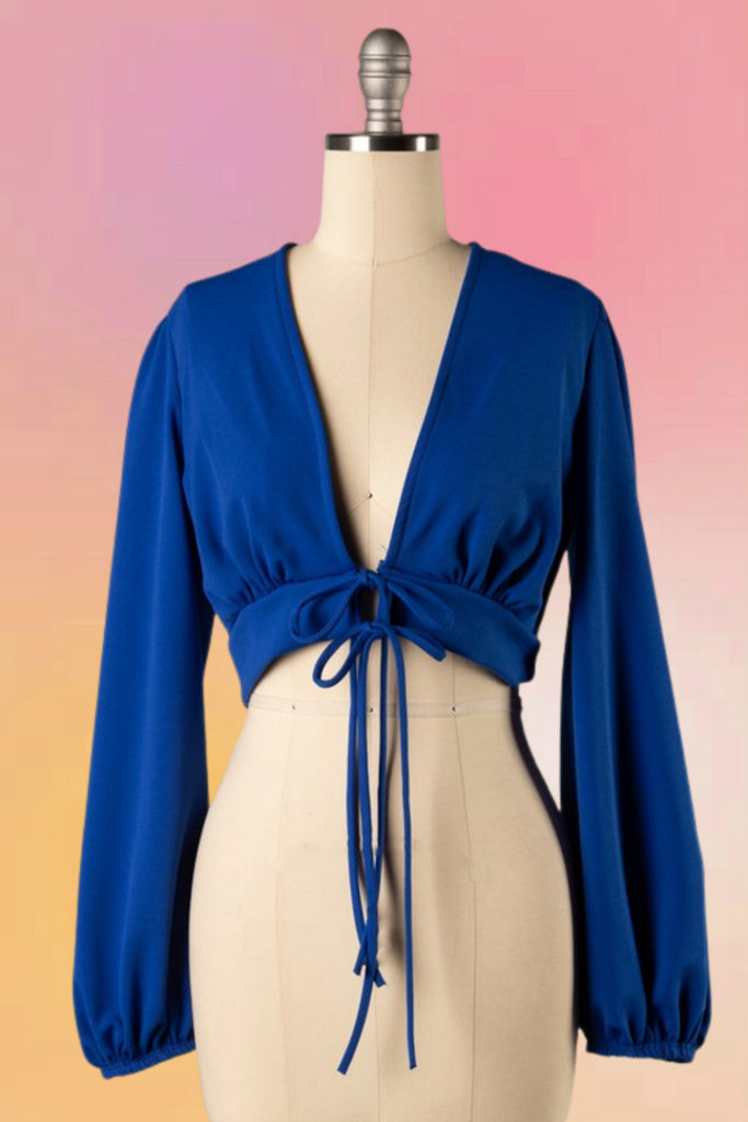 Vintage Style Tie-Front Bolero: Royal Blue