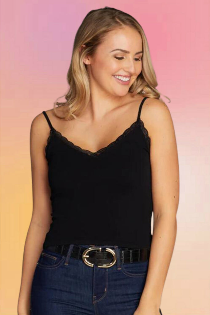 Lace Trimmed Bamboo Cami: Black