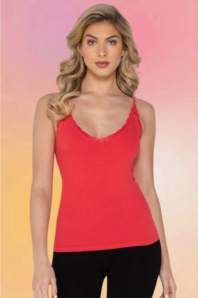 Lace Trimmed Bamboo Cami: Goji