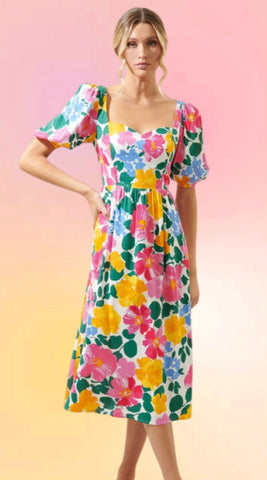 Seafoam And Asters Floral Dress