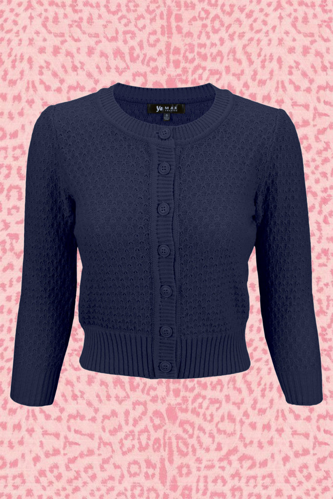 Vintage Style Crochet Cardigan: Navy