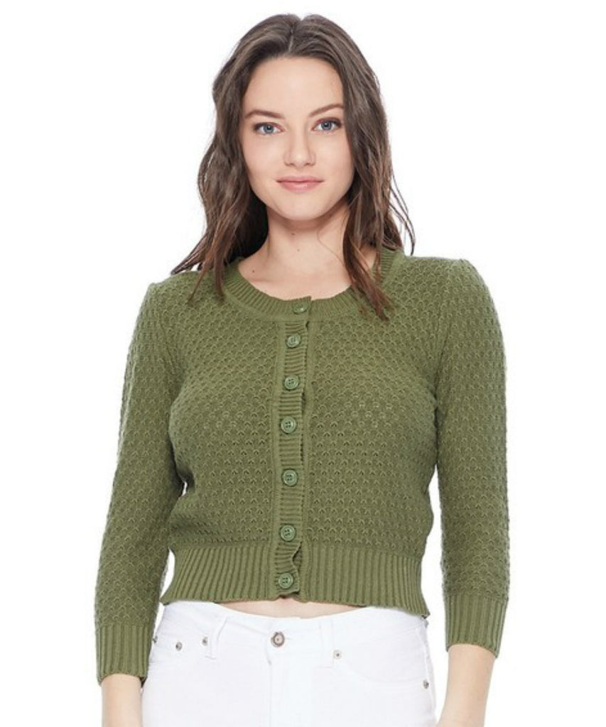 Vintage Style Crochet Cardigan: Sage Green