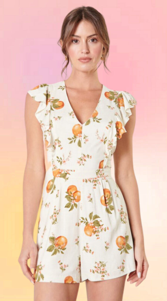 Orange Blossoms Shorts Romper